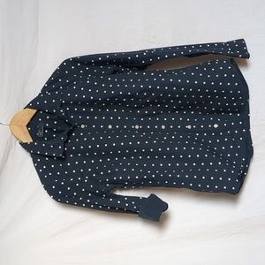 GAP shirt white navy blue Polka dot button down cotton blouse small